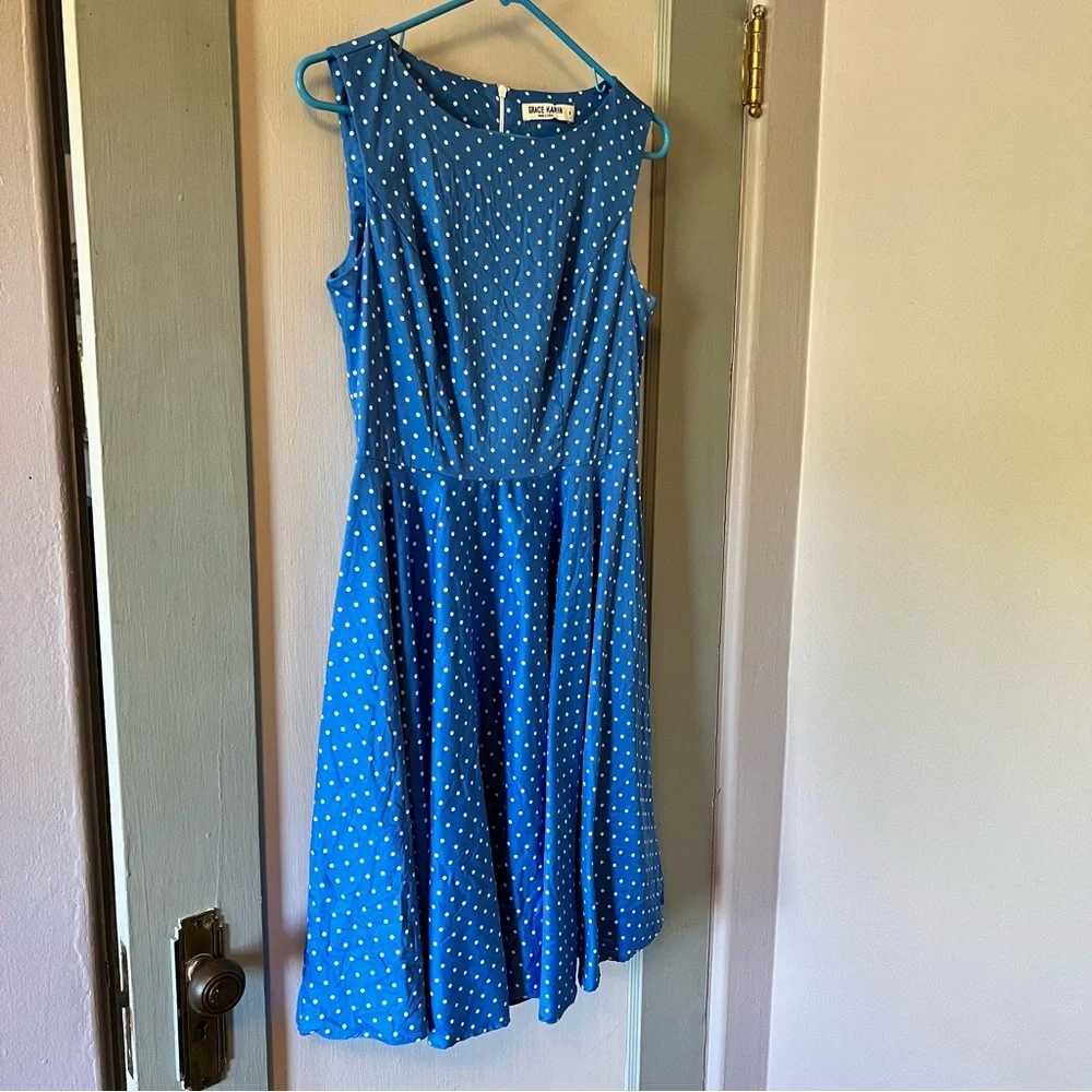 BOGO Grace Karin Blue and White Polka Dot Dress - Picture 4 of 6